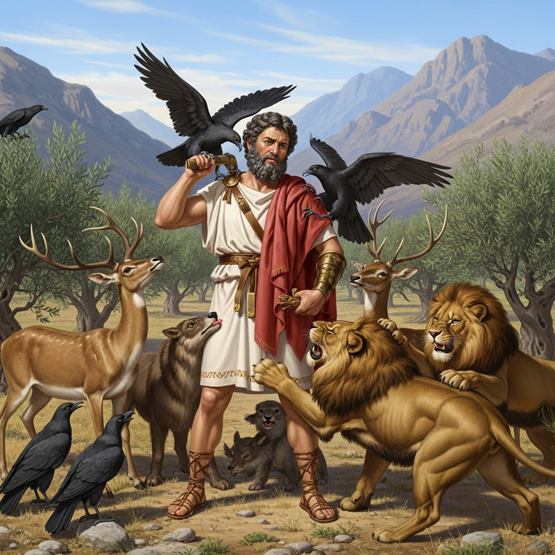 Prometheus in Greek Landscape Faced with Pesky Animals