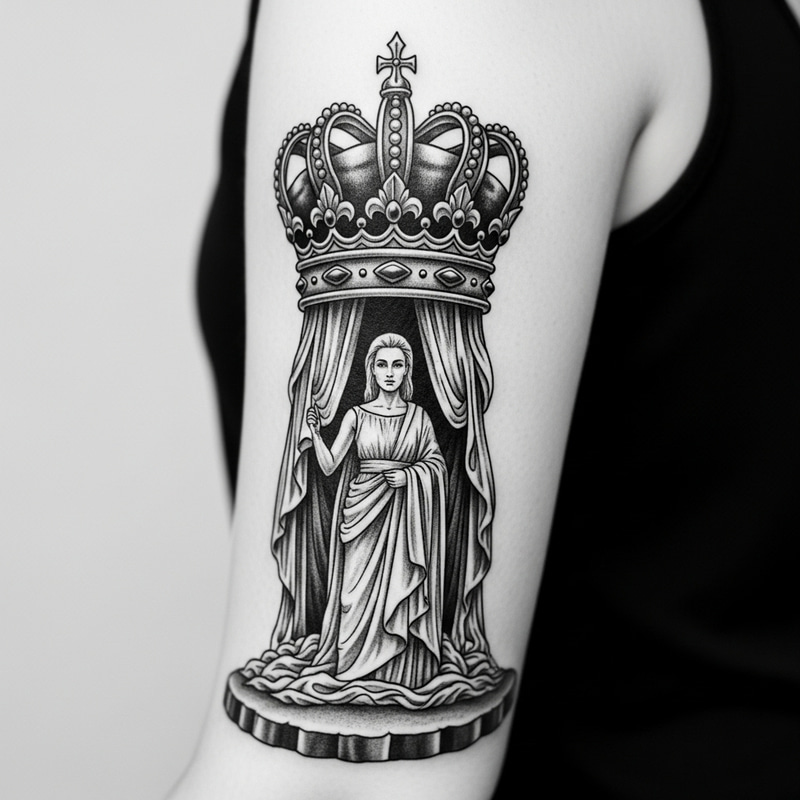 Black and White Tattoo: Grand Crown on Large Bottom Design