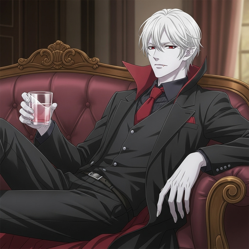 Sleek Albino Vampire Anime with Glass Sleek Albino Vampire Anime with Glass