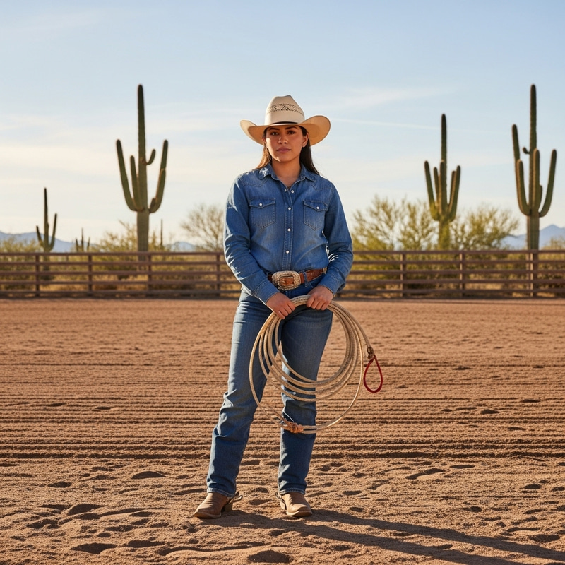 Confident Cowgirl in Rodeo Arena Confident Cowgirl in Rodeo Arena