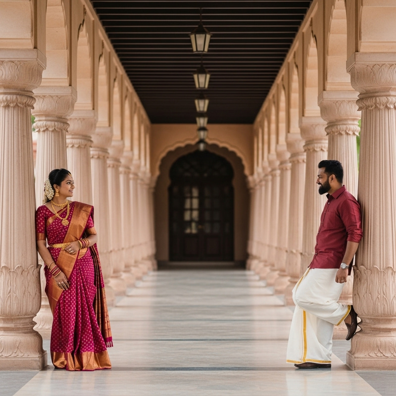 South Indian Couple in Traditional Attire - Tender Love