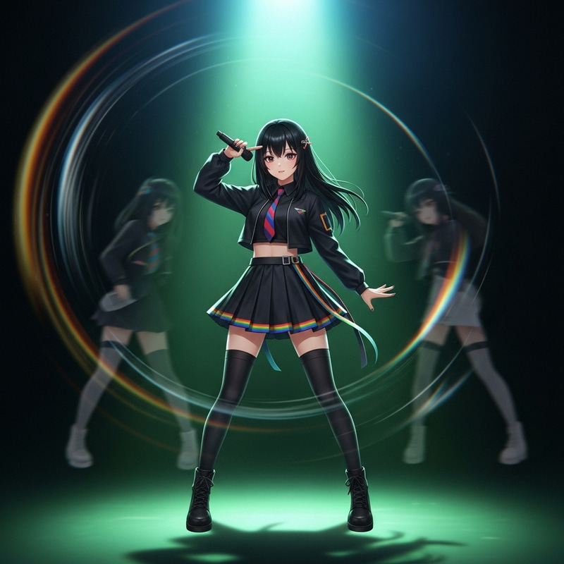 Enigmatic Anime Idol - Vibrant Mix of Darkness and Neon