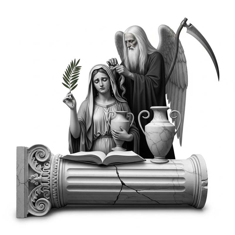 Symbolic Marble Monument - Masonic Imagery of Abiff's Untimely Death Symbolic Marble Monument - Masonic Imagery of Abiff's Untimely Death