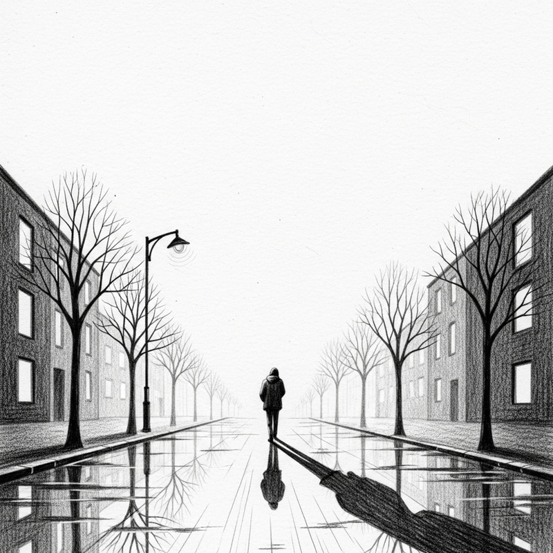 Pencil Drawing Depicting Solitude