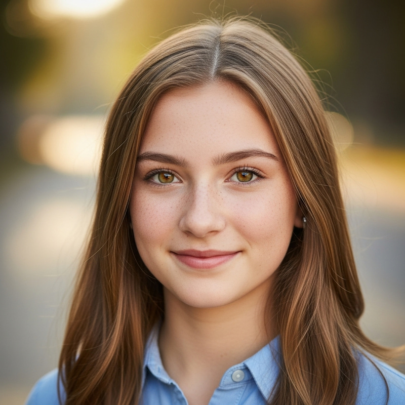 Portrait of an 18-Year-Old Girl with Light Brown Hair and Honey-Colored Eyes Portrait of an 18-Year-Old Girl with Light Brown Hair and Honey-Colored Eyes