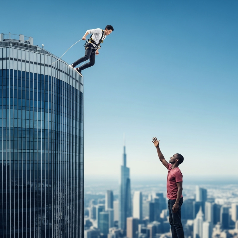 Dramatic Skyscraper Rescue: Inspiring Asian Man Saves African in Bold Leap Dramatic Skyscraper Rescue: Inspiring Asian Man Saves African in Bold Leap
