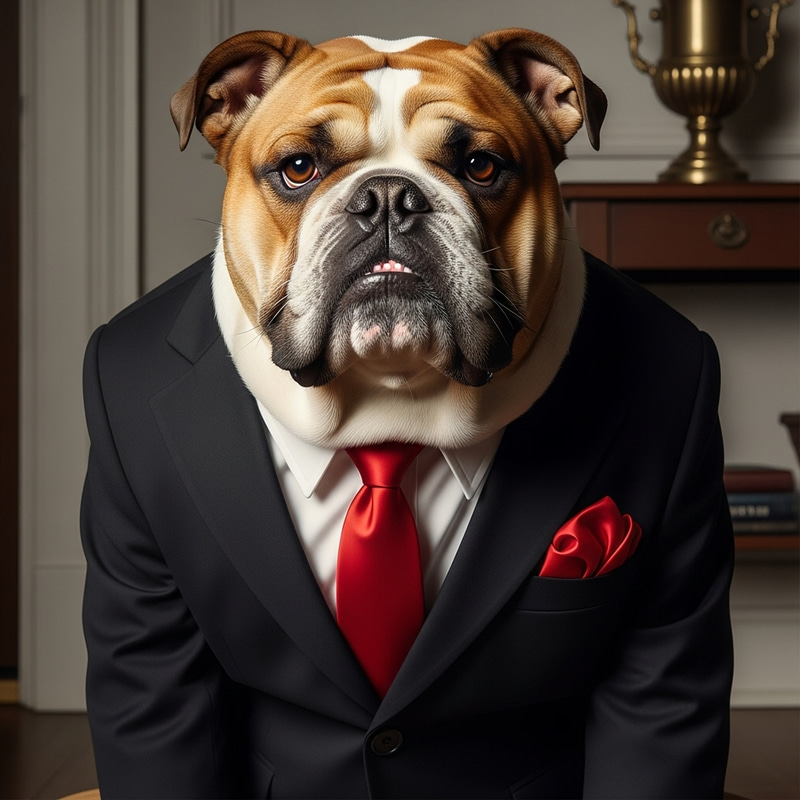 Elegant Bulldog in Black Suit with Red Tie - Professional Portrait Elegant Bulldog in Black Suit with Red Tie - Professional Portrait