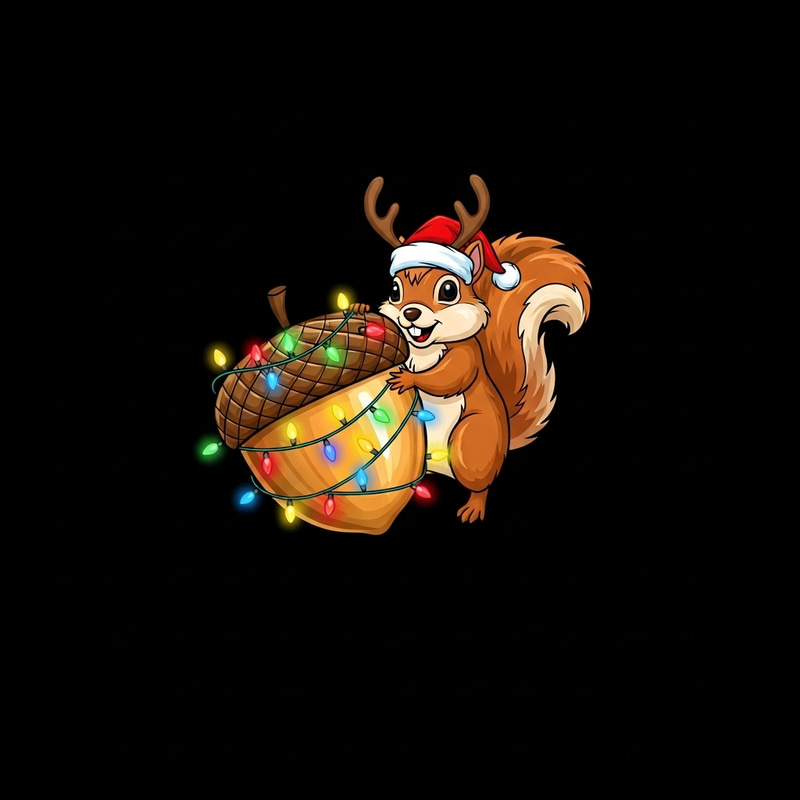 Cheerful Holiday Squirrel with Festive Gold Acorn | Christmas Comic Joy Cheerful Holiday Squirrel with Festive Gold Acorn | Christmas Comic Joy