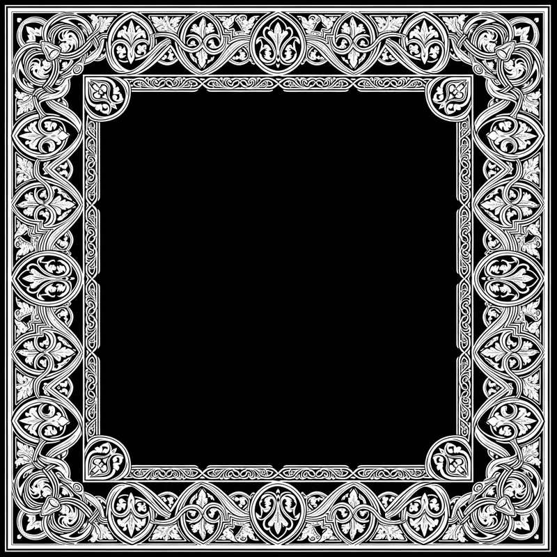 Square Black Drawing with White Medieval Border Square Black Drawing with White Medieval Border