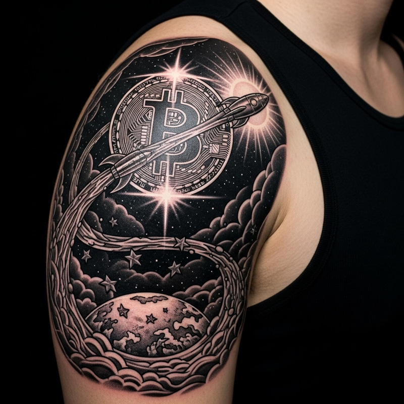 Bitcoin to the Moon Deltoid Tattoo Design