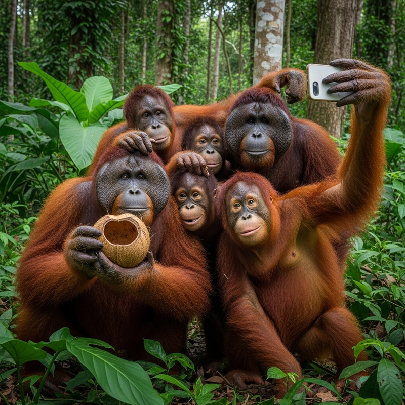 Orangutan Selfie in Rainforest Habitat Orangutan Selfie in Rainforest Habitat