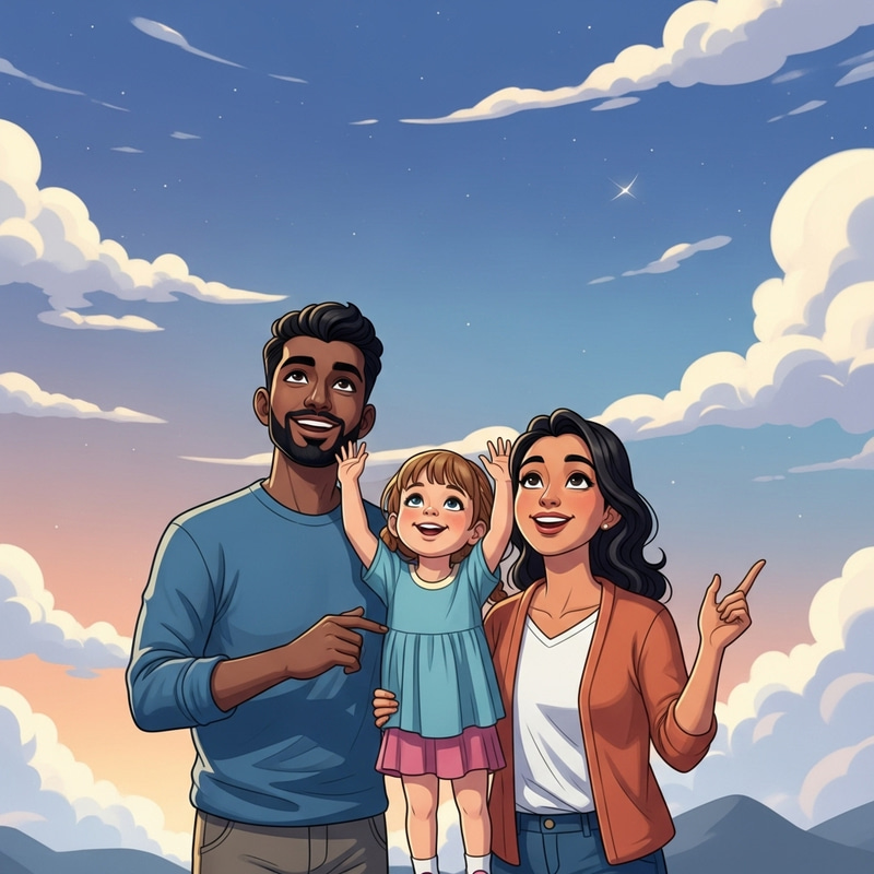 Happy Family Watching Sky: Serene Multicultural Scene Happy Family Watching Sky: Serene Multicultural Scene