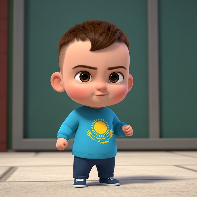 Authority of 1-Year-Old Kazakh Toddler in Cartoon Style Authority of 1-Year-Old Kazakh Toddler in Cartoon Style