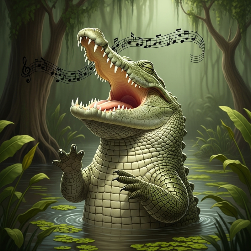 Singing Crocodile in Solitude | Melodic Green Reptile