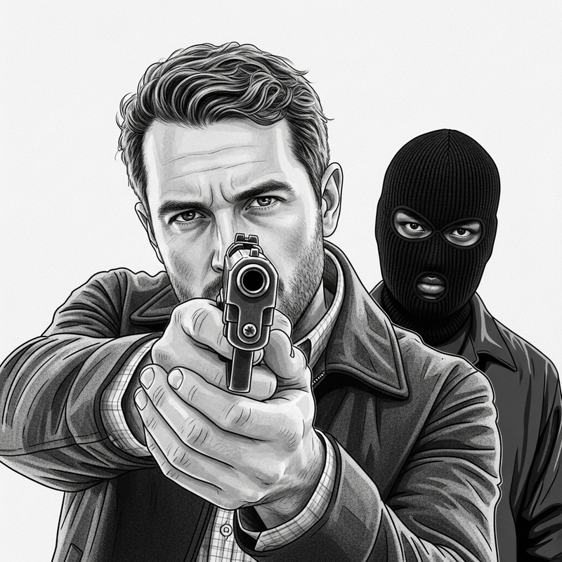 Captivating Manga Art: Gun-Wielding Figure in Balaclava