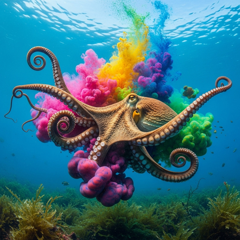 Colorful Octopus Ink Art - Mesmerizing Underwater Scene
