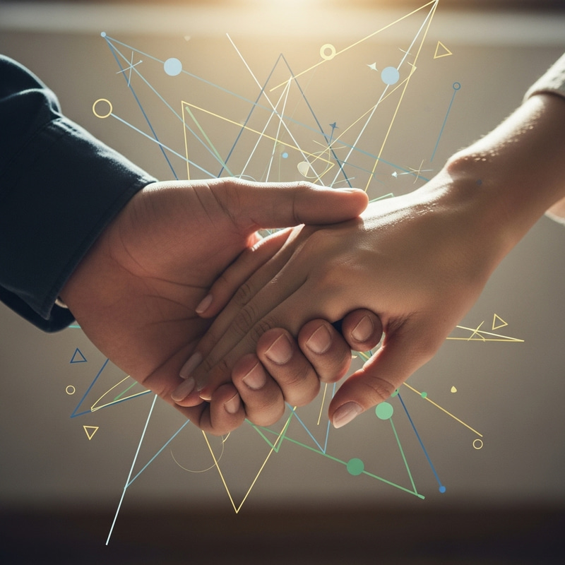 Embracing Unity: Hands Intertwined with Geometric Lines