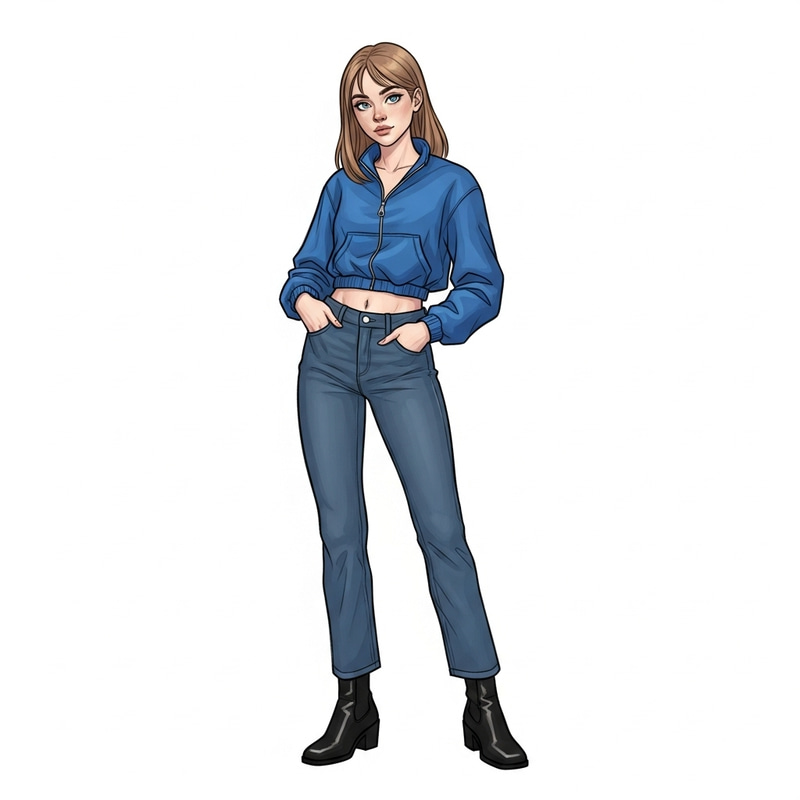 Sporty Girl in Blue Jeans and Heeled Boots | Fit Body Description