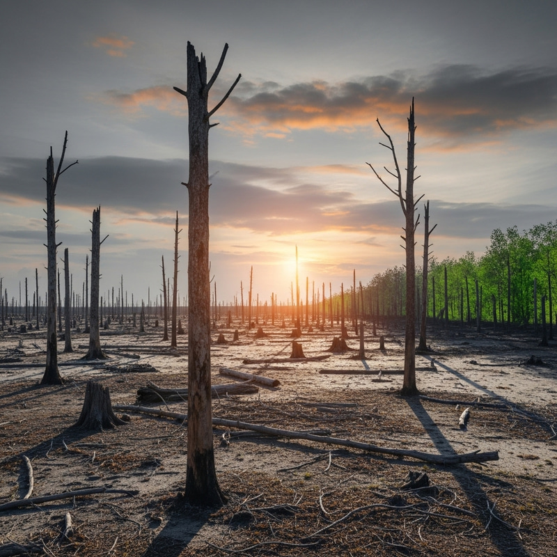 Deforestation in Abstract Art: Contrast of Barren Trunks and Lively Shadows