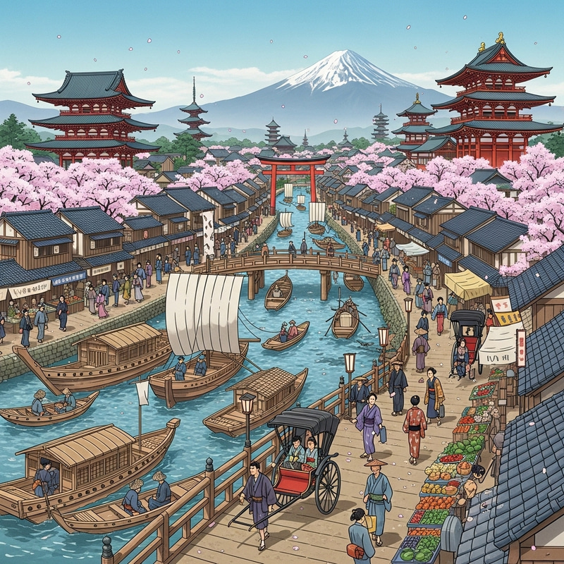 Tokyo in Edo Period: Sumida River Daily Life