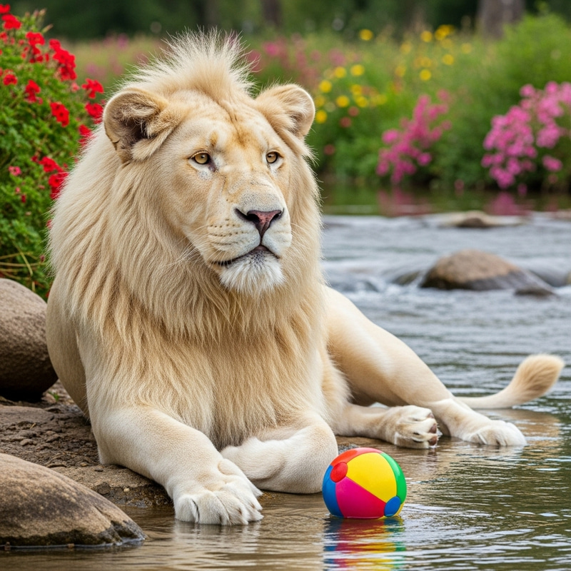 White Lion Playing by River | Serene Environment