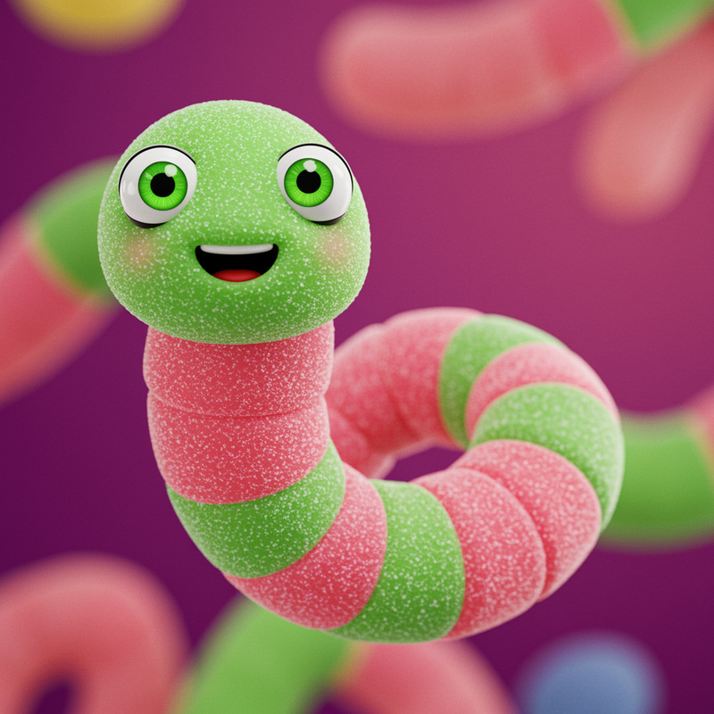 Cute Neon Worm Mascot - Gummy Character Design Cute Neon Worm Mascot - Gummy Character Design