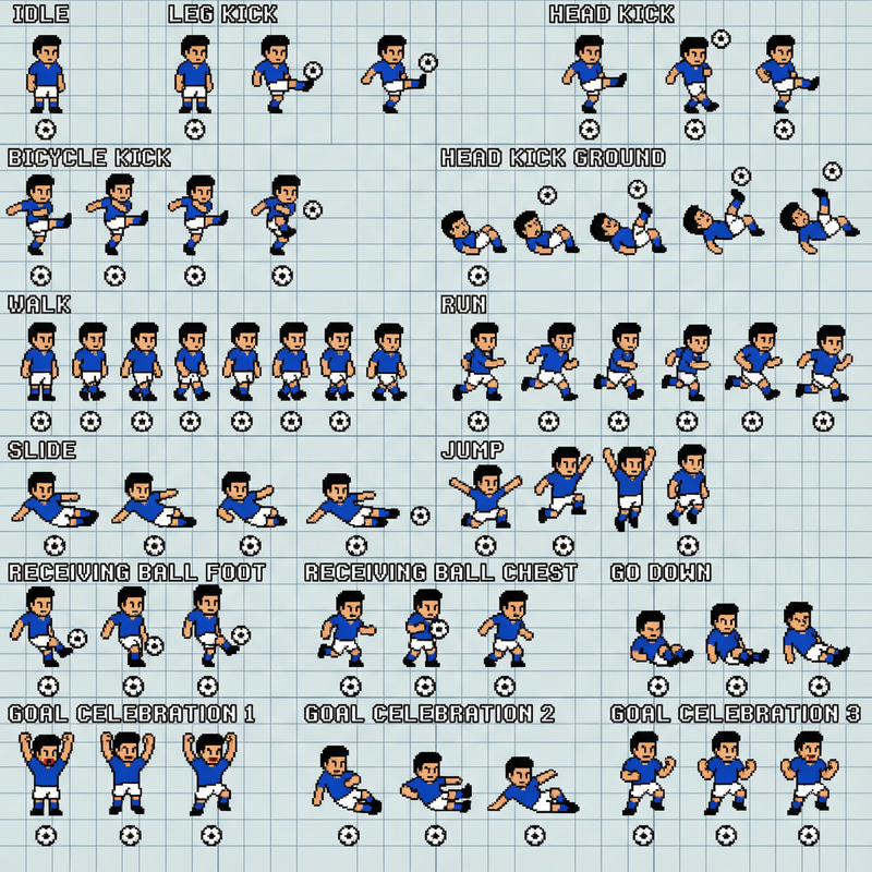 Pixel Art Sprite Sheets for Soccer Game Assets Pixel Art Sprite Sheets for Soccer Game Assets