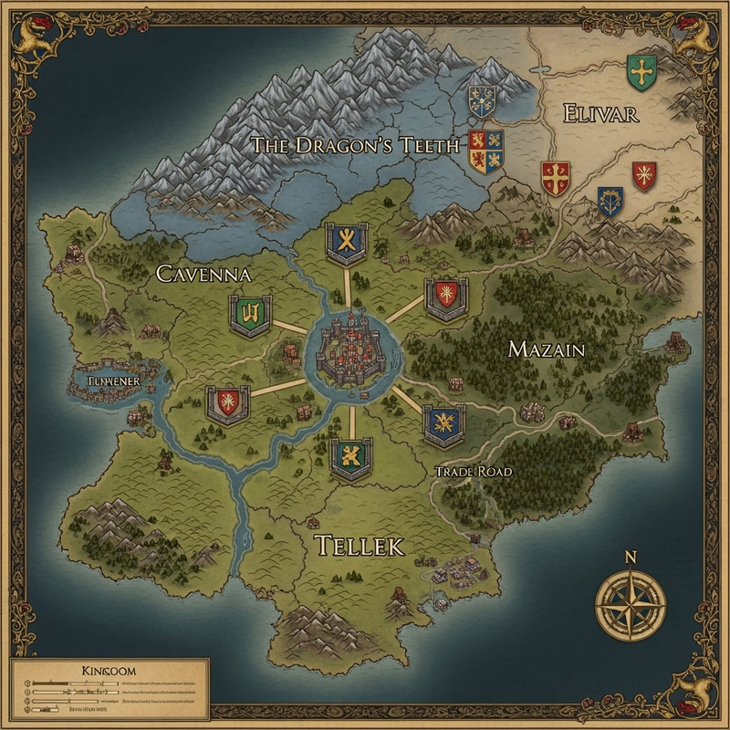Explore the Kingdom Map: Tellek, Mazain, Cavenna & More