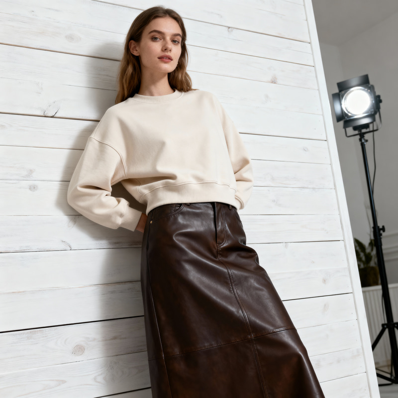 Chic Woman in Beige Sweatshirt - Scandinavian Style Chic Woman in Beige Sweatshirt - Scandinavian Style