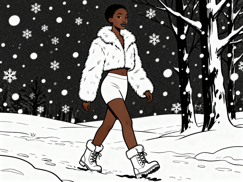 Black Girl Walking in Snow - Coloring Page Black Girl Walking in Snow - Coloring Page