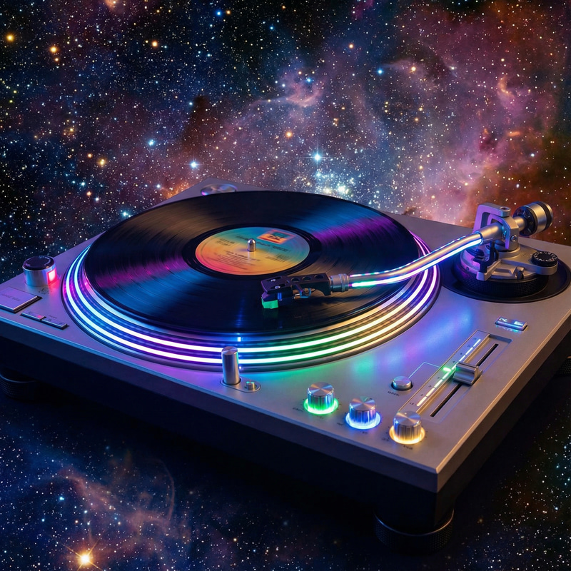 Vibrant Turntable with LED Lights & Starlit Background