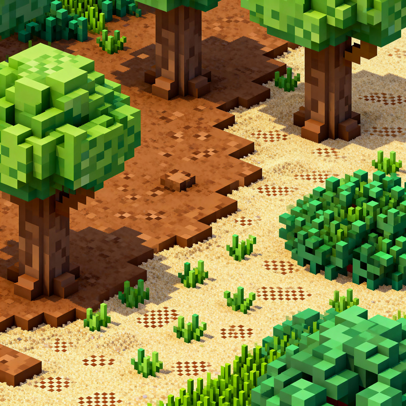 Pixel Art Trees, Grass, Sand, and Bushes Pixel Art Trees, Grass, Sand, and Bushes