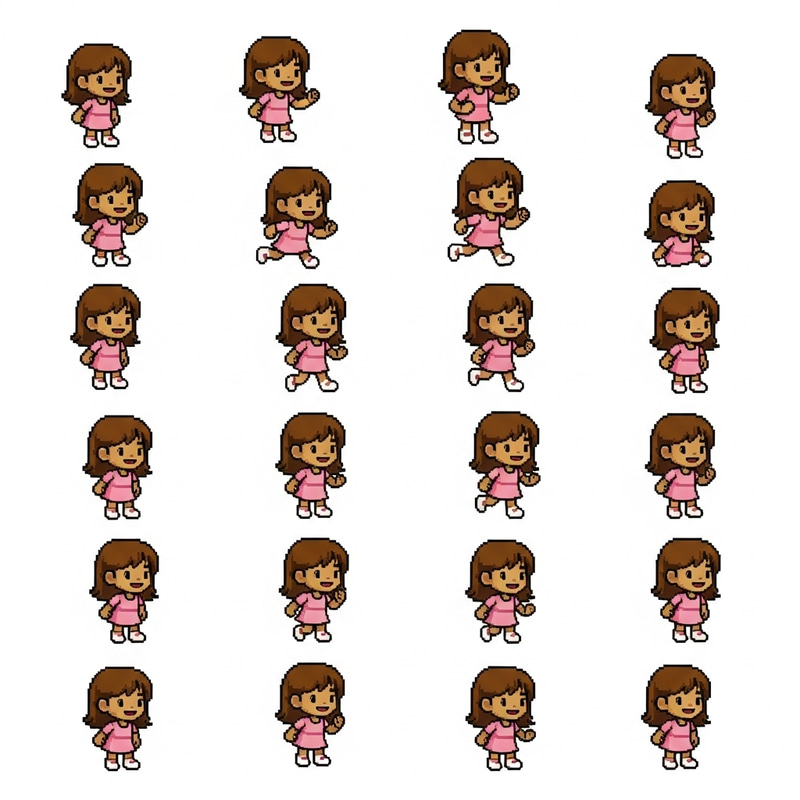 2D Pixel Sprite Sheet for a Cute Dark Skinned Girl 2D Pixel Sprite Sheet for a Cute Dark Skinned Girl