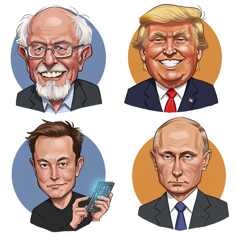 Celebrity Caricatures: Sanders, Trump, Musk & Putin