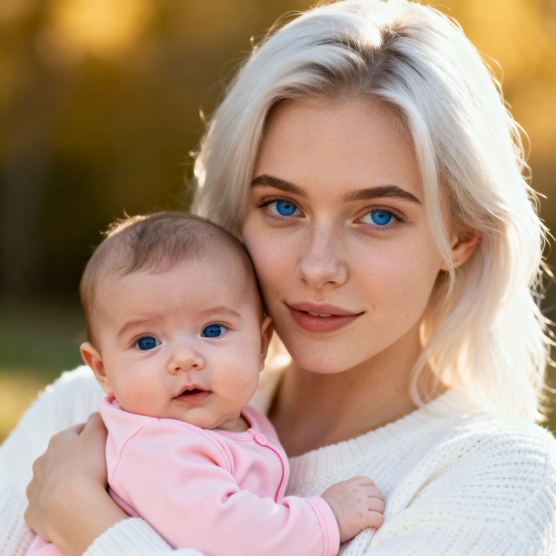 Young Mother with Baby - Platinum Blonde Beauty Young Mother with Baby - Platinum Blonde Beauty