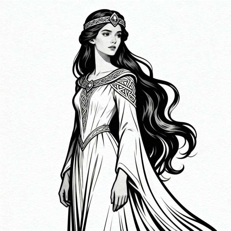 Celtic Princess Outline Art - Elegant Design Celtic Princess Outline Art - Elegant Design