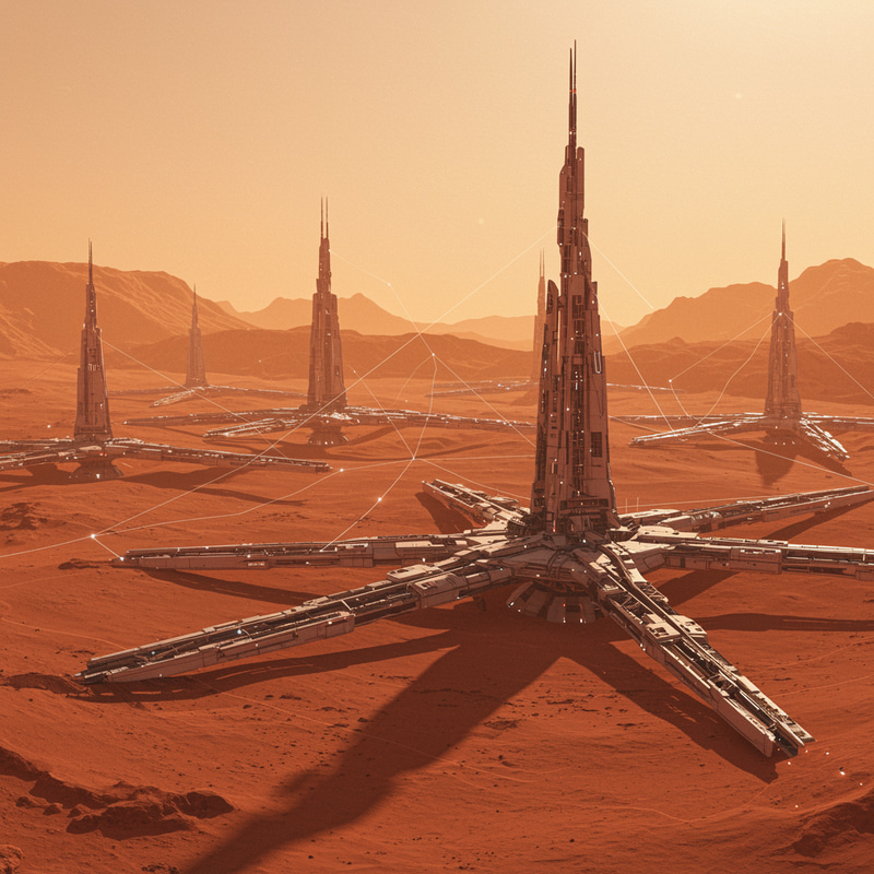 Futuristic Martian Landscape with High-Tech Features Futuristic Martian Landscape with High-Tech Features