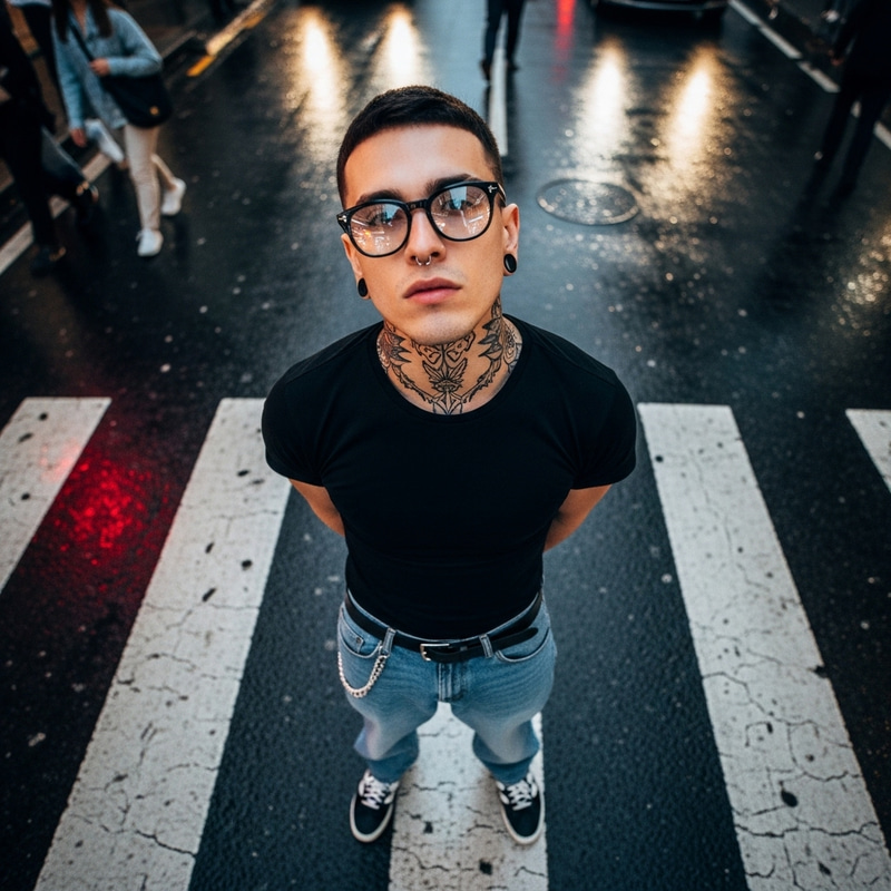 Cinematic Street Style on Zebra Crossing Cinematic Street Style on Zebra Crossing