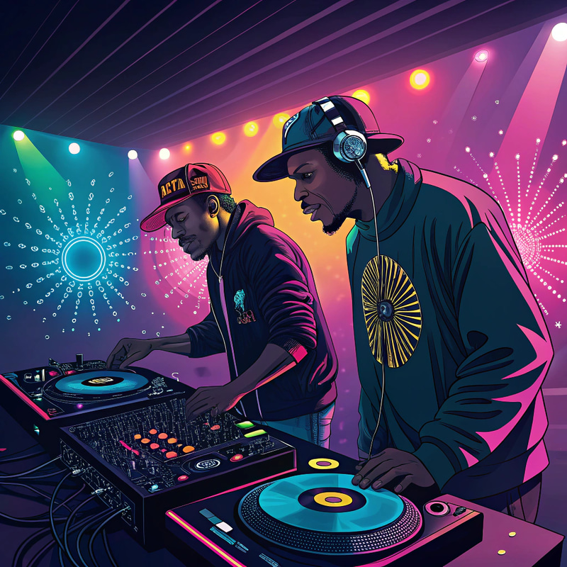 Rave Album Cover with DJs and Turntables Rave Album Cover with DJs and Turntables