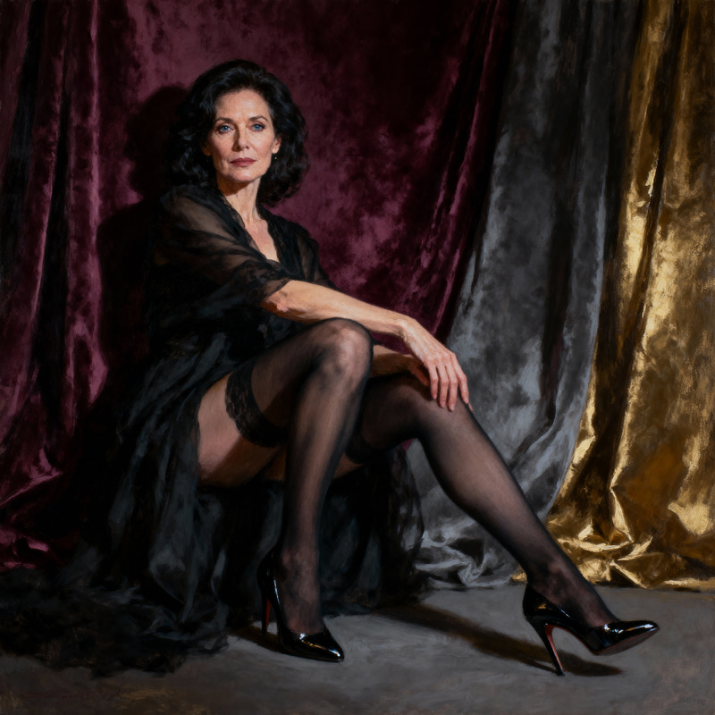 Elegant Portrait of a Mature Model in Chiaroscuro Style Elegant Portrait of a Mature Model in Chiaroscuro Style