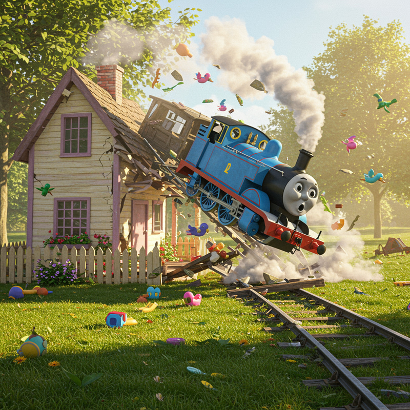 Whimsical Blue Steam Engine Adventure