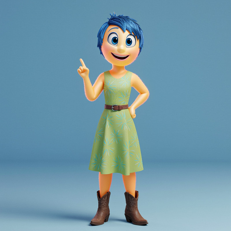 Joyful Midi Blue Dress with Cowboy Boots