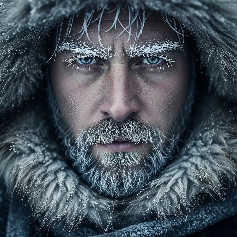 Ultra HD Portrait of a Rugged Man in Snow Ultra HD Portrait of a Rugged Man in Snow