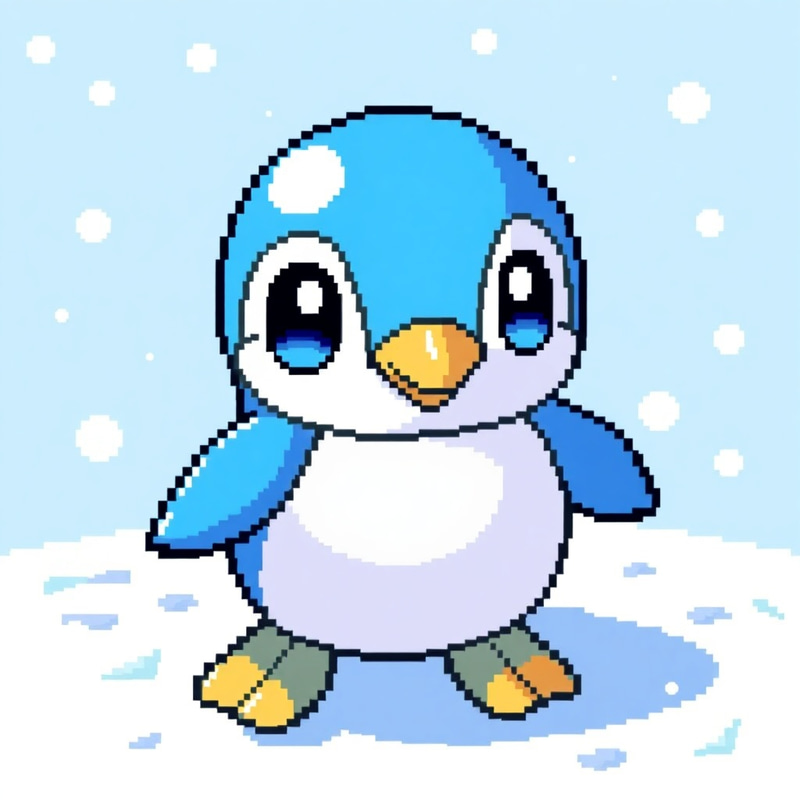 Cute Pixel Art of Piplup - Vibrant Pokémon Design Cute Pixel Art of Piplup - Vibrant Pokémon Design
