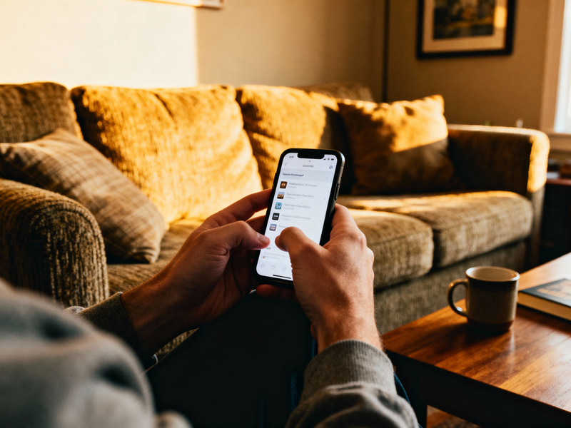 Cozy Living Room POV: Enjoying Mobile Messages Cozy Living Room POV: Enjoying Mobile Messages
