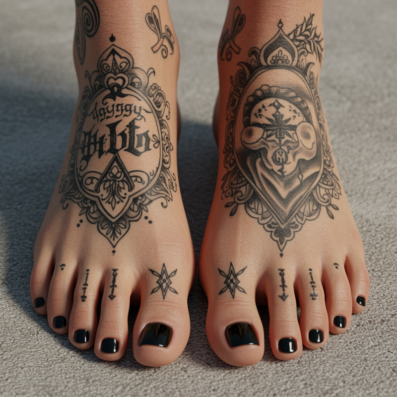 Ultra-Realistic Gothic Tattooed Women's Feet Ultra-Realistic Gothic Tattooed Women's Feet