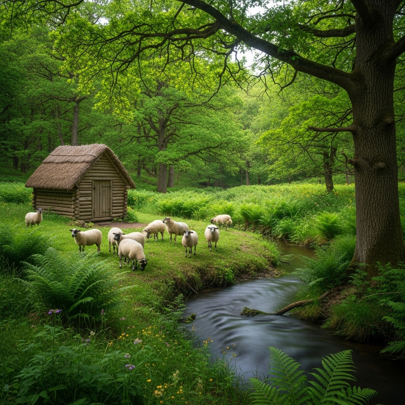 Explore a Serene Green Forest with Sheep Pasture