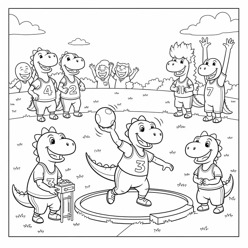 Funny Dinosaur Shot Put Coloring Page Funny Dinosaur Shot Put Coloring Page