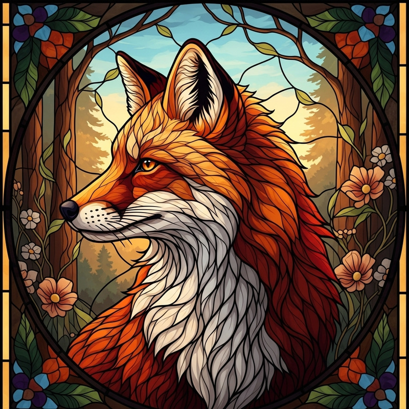 Stained Glass Pattern of a Fox Stained Glass Pattern of a Fox