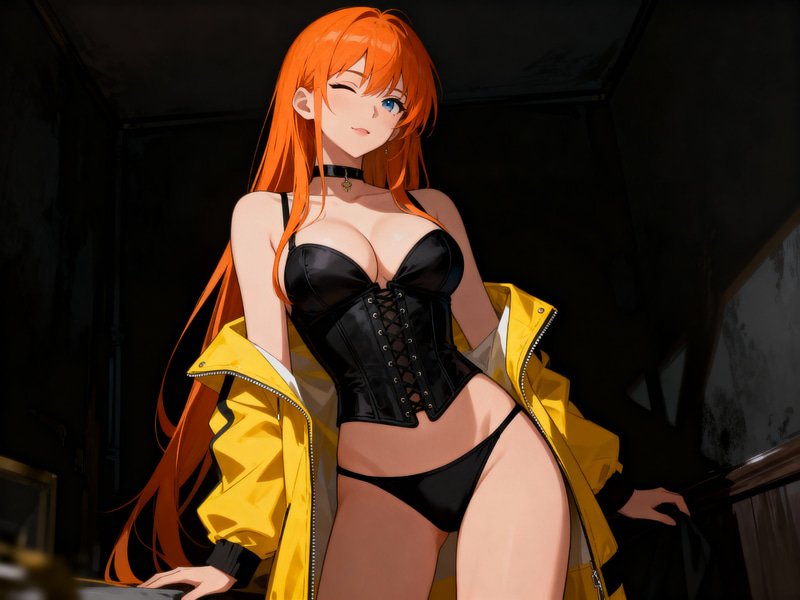 Seductive Anime Girl with Orange Hair and Dark Aura Seductive Anime Girl with Orange Hair and Dark Aura